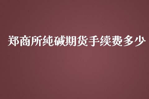 郑商所纯碱期货手续费多少