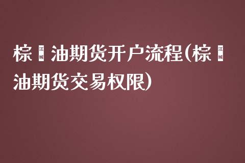 棕榈油期货开户流程(棕榈油期货交易权限)