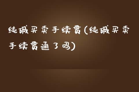 纯碱买卖手续贯(纯碱买卖手续贯通了吗)