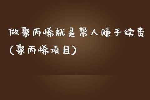 做聚丙烯就是帮人赚手续费(聚丙烯项目)