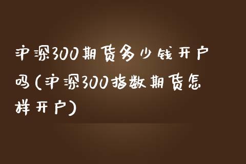 沪深300期货多少钱开户吗(沪深300指数期货怎样开户)