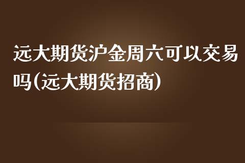 远大期货沪金周六可以交易吗(远大期货招商)