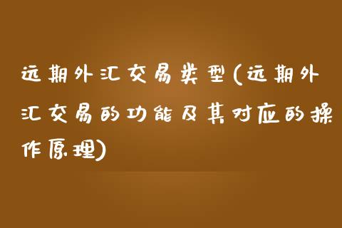 远期外汇交易类型(远期外汇交易的功能及其对应的操作原理)