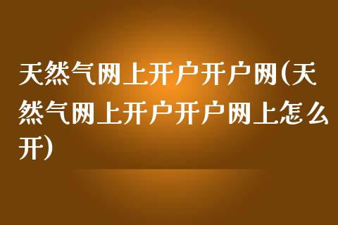 天然气网上开户开户网(天然气网上开户开户网上怎么开)