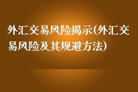 外汇交易风险揭示(外汇交易风险及其规避方法)