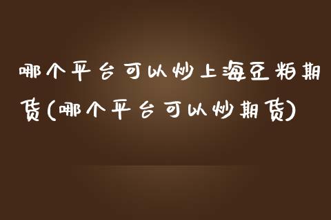 哪个平台可以炒上海豆粕期货(哪个平台可以炒期货)