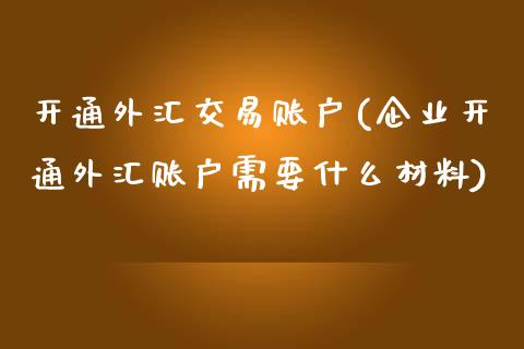 开通外汇交易账户(企业开通外汇账户需要什么材料)