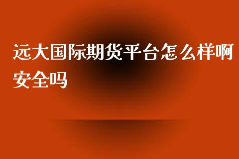 远大国际期货平台怎么样啊安全吗