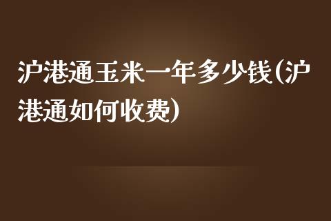 沪港通玉米一年多少钱(沪港通如何收费)