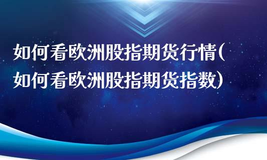 如何看欧洲股指期货行情(如何看欧洲股指期货指数)