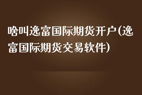 啥叫逸富国际期货开户(逸富国际期货交易软件)