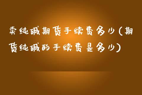 卖纯碱期货手续费多少(期货纯碱的手续费是多少)