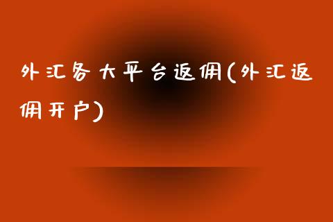 外汇各大平台返佣(外汇返佣开户)