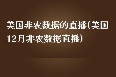 美国非农数据的直播(美国12月非农数据直播)