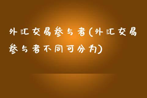 外汇交易参与者(外汇交易参与者不同可分为)