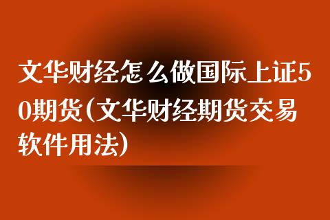 文华财经怎么做国际上证50期货(文华财经期货交易软件用法)