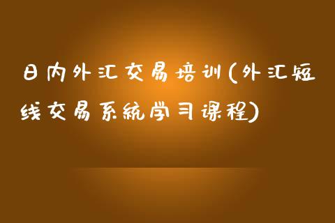 日内外汇交易培训(外汇短线交易系统学习课程)