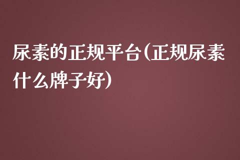 尿素的正规平台(正规尿素什么牌子好)