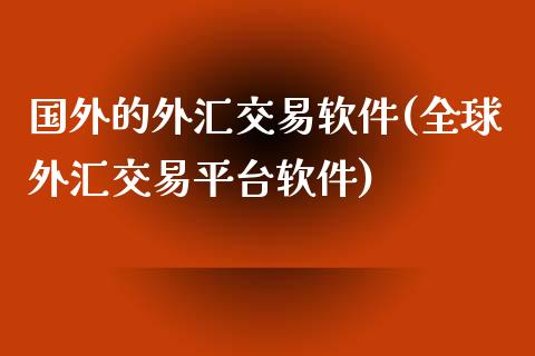 国外的外汇交易软件(全球外汇交易平台软件)