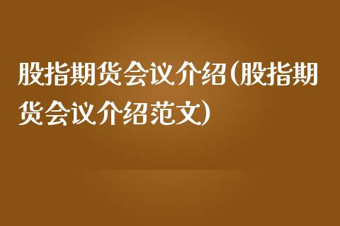 股指期货会议介绍(股指期货会议介绍范文)