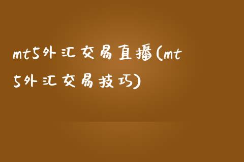 mt5外汇交易直播(mt5外汇交易技巧)