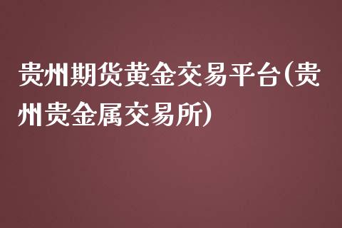 贵州期货黄金交易平台(贵州贵金属交易所)